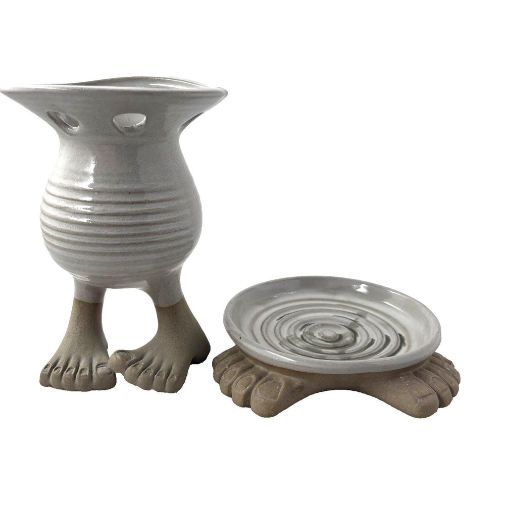 VTG Muddy Waters Pottery Bare Feet Set Pedestal Toothbrush Holder Soap Dish - Picture 1 of 16
